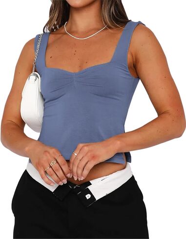 TiulZial Women's Sleeveless Backless Crop Tank Top Sexy Pleated Bustier Sweetheart Neck Strappy Y2K Slits Cropped Tops in Kuwait