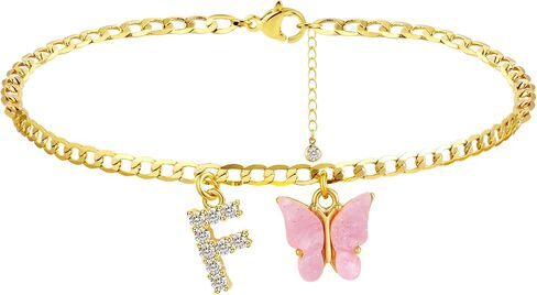 VIROMY 14K مطلية بالذهب فراشة أنيقة أساور الكاحل الأولية سلسلة كوبية مصنوعة يدويًا فراشة بيضاء A-Z الحروف الأبجدية الخلخال الأولي شخصية الصيف الشاطئ مجوهرات هدايا للنساء in Kuwait