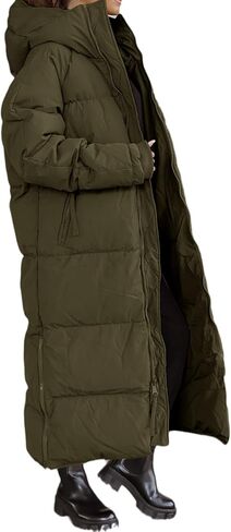 Tankaneo Womens Hooded Long Quilted Coat Maxi Length Long Sleeve Puffer Jacket Warm Padded Coat Thick Winter Outerwear in Kuwait