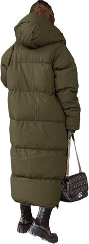 Tankaneo Womens Hooded Long Quilted Coat Maxi Length Long Sleeve Puffer Jacket Warm Padded Coat Thick Winter Outerwear in Kuwait