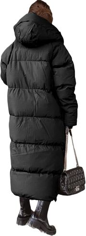 Shanfetl Women Long Quilted Coat Hooded Maxi Length Long Sleeve Puffer Jacket Padded Coat Winter Outerwear in Kuwait