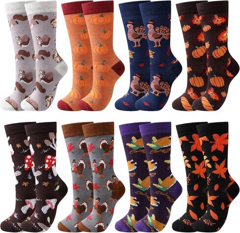 Liitrsh 8 Pairs Thanksgiving Socks Men's Fall Socks Gift Thanksgiving Dress Socks Holiday Novelty Turkey Squirrel Socks for Adult Us Men Size 9-13 in Saudi Arabia