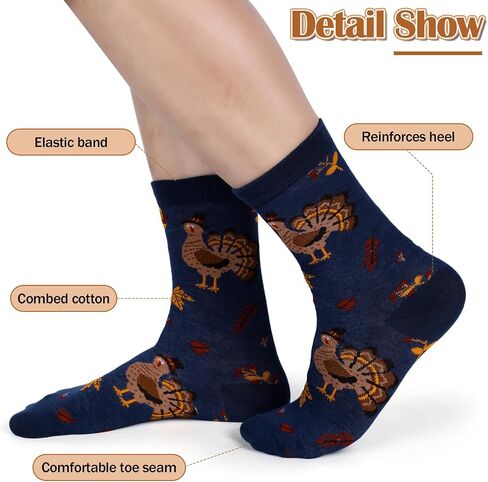 Liitrsh 8 Pairs Thanksgiving Socks Men's Fall Socks Gift Thanksgiving Dress Socks Holiday Novelty Turkey Squirrel Socks for Adult Us Men Size 9-13 in Saudi Arabia