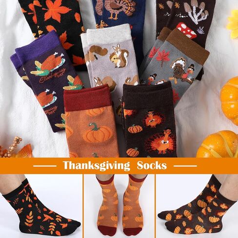 Liitrsh 8 Pairs Thanksgiving Socks Men's Fall Socks Gift Thanksgiving Dress Socks Holiday Novelty Turkey Squirrel Socks for Adult Us Men Size 9-13 in Saudi Arabia