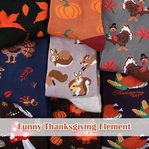 Liitrsh 8 Pairs Thanksgiving Socks Men's Fall Socks Gift Thanksgiving Dress Socks Holiday Novelty Turkey Squirrel Socks for Adult Us Men Size 9-13 in Saudi Arabia