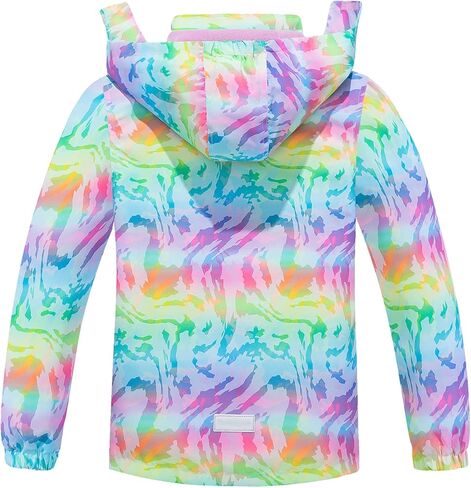 Girls Hooded Rain Jacket Waterproof Raincoat Fleece Lined Coat for Kids in Kuwait