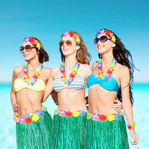 2 Sets 60 cm Hawaiian Hula Grass Skirt with Pineapple Sunglasses Flower Accessories, Straw in Kuwait