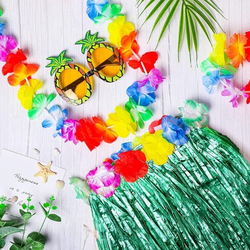 2 Sets 60 cm Hawaiian Hula Grass Skirt with Pineapple Sunglasses Flower Accessories, Straw in Kuwait