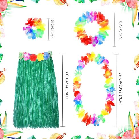 2 Sets 60 cm Hawaiian Hula Grass Skirt with Pineapple Sunglasses Flower Accessories, Straw in Kuwait