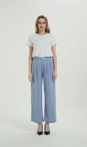 Tronjori Women High Waist Casual Straight Leg Long Dress Pants Wide Leg Trousers Regular Waistband in Kuwait