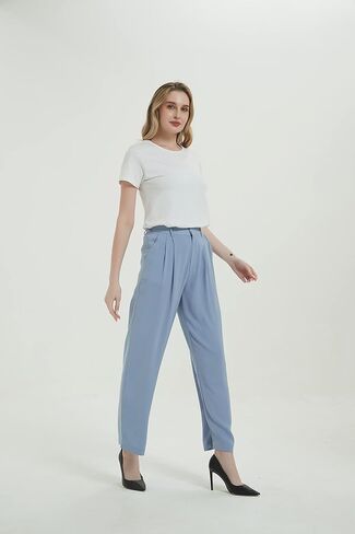 Tronjori Women High Waist Casual Straight Leg Long Dress Pants Wide Leg Trousers Regular Waistband in Kuwait