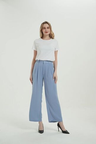 Tronjori Women High Waist Casual Straight Leg Long Dress Pants Wide Leg Trousers Regular Waistband in Kuwait
