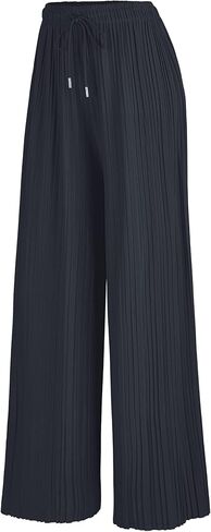 Lock and Love Womens Pleated Wide Leg Palazzo Maxi Pants with Drawstring or Elastic Band in Saudi Arabia