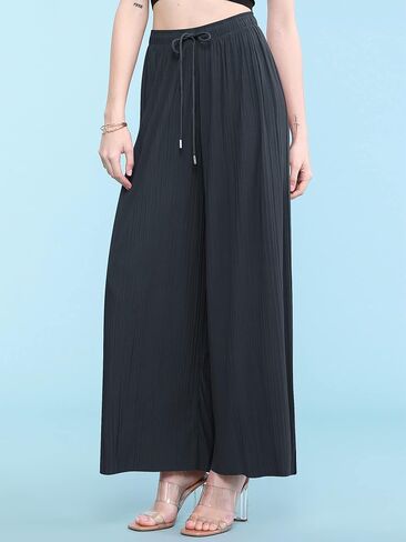 Lock and Love Womens Pleated Wide Leg Palazzo Maxi Pants with Drawstring or Elastic Band in Saudi Arabia