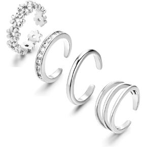 خاتم اصبع القدم 4pcs 14K الذهب شغل خواتم اصبع القدم للنساء قابل للتعديل الذهب اصبع القدم الدائري مجموعة زهرة تشيكوسلوفاكيا الفرقة الذيل الدائري الصيف الشاطئ المفتوحة تو خواتم هاواي مجوهرات القدم in Kuwait