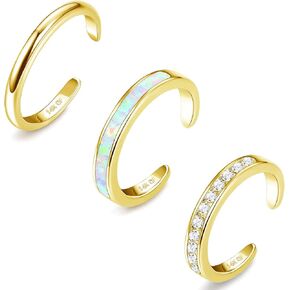 jstyle 3pcs 14k الذهب شغل خواتم اصبع القدم للنساء قابل للتعديل الفضة الذهب اصبع القدم مجموعة لطيف أوبال تشيكوسلوفاكيا ديزي زهرة اصبع القدم خواتم مفتوحة الفرقة هاواي شاطئ الصيف مجوهرات القدم للنساء