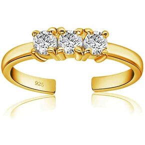 Hoops & Loops 925 Sterling Silver Cubic Zirconia Three Stone Toe Ring for Women and Teen Girls