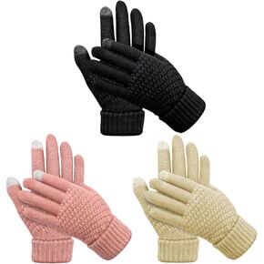 3 عبوات من قفازات الشتاء للنساء، قفازات شتوية تعمل باللمس، قفازات شتوية دافئة للنساء مع أساور معصم سميكة in Kuwait