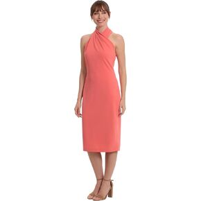 London Times Women's Pleated Neck Halter Sheath Dress Guest of Event Occasion in Saudi Arabia