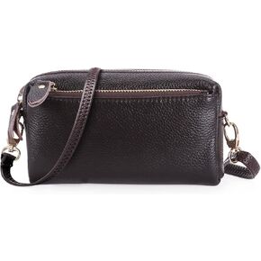 SMITH SURSEE Genuine Leather Clutch Wallet for Women Triple Zip Small Crossbody Bag Designer Wristlet Purses with Shoulder