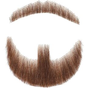 Human Hair Fake Beard for Men Fake Face Beard and Mustache Costume Beard Realistic Beard False Facial Hair Hand Tied Lace Beards for Halloween Cosplay Costume Party (KLS-BROWN-Jay)
