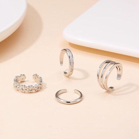 خاتم اصبع القدم 4pcs 14K الذهب شغل خواتم اصبع القدم للنساء قابل للتعديل الذهب اصبع القدم الدائري مجموعة زهرة تشيكوسلوفاكيا الفرقة الذيل الدائري الصيف الشاطئ المفتوحة تو خواتم هاواي مجوهرات القدم in Kuwait
