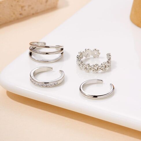 خاتم اصبع القدم 4pcs 14K الذهب شغل خواتم اصبع القدم للنساء قابل للتعديل الذهب اصبع القدم الدائري مجموعة زهرة تشيكوسلوفاكيا الفرقة الذيل الدائري الصيف الشاطئ المفتوحة تو خواتم هاواي مجوهرات القدم in Kuwait