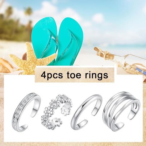 خاتم اصبع القدم 4pcs 14K الذهب شغل خواتم اصبع القدم للنساء قابل للتعديل الذهب اصبع القدم الدائري مجموعة زهرة تشيكوسلوفاكيا الفرقة الذيل الدائري الصيف الشاطئ المفتوحة تو خواتم هاواي مجوهرات القدم in Kuwait
