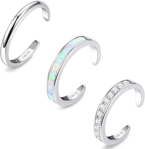 jstyle 3pcs 14k الذهب شغل خواتم اصبع القدم للنساء قابل للتعديل الفضة الذهب اصبع القدم مجموعة لطيف أوبال تشيكوسلوفاكيا ديزي زهرة اصبع القدم خواتم مفتوحة الفرقة هاواي شاطئ الصيف مجوهرات القدم للنساء in Saudi Arabia