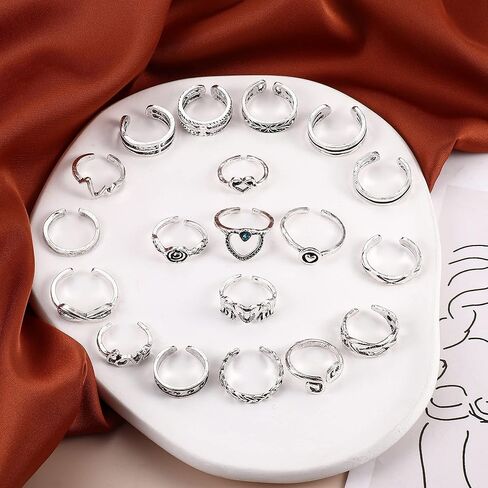 DOLOTTA 57 قطعة خواتم أصابع قابلة للتعديل للنساء خمر ريترو مفصل خاتم بوهيمي مفتوح الإصبع خواتم مجموعة السهم عقدة زهرة موجة خواتم الصيف شاطئ القدم مجموعة مجوهرات, معدن, زركونيا مكعب in Kuwait