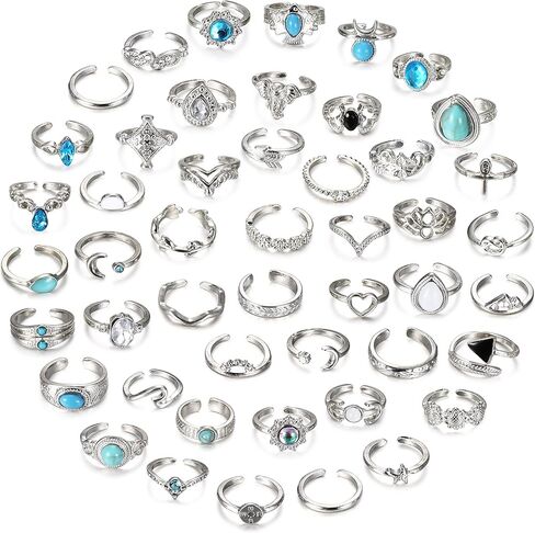 Subiceto 48Pcs Open Toe Rings Set for Women Teens Adjustable Vintage Retro Toe Rings Bohemian Finger Tail Ring Summer Beach Foot Jewelry Gold Sliver Tone in Saudi Arabia