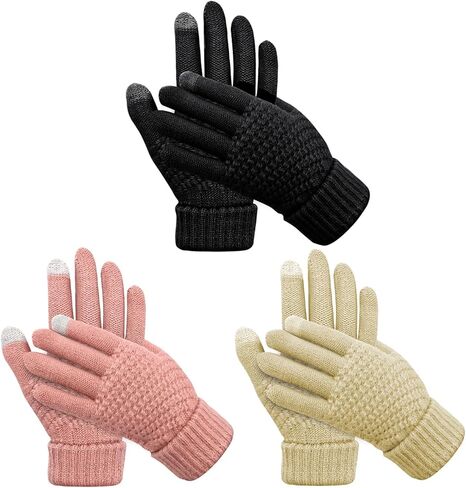 3 عبوات من قفازات الشتاء للنساء، قفازات شتوية تعمل باللمس، قفازات شتوية دافئة للنساء مع أساور معصم سميكة in Kuwait