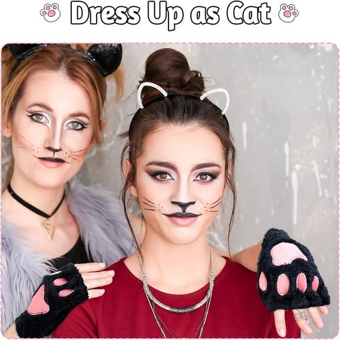 SATINIOR 4 أزواج قفازات قطط بدون أصابع قفازات نصف إصبع قفازات شتوية قطيفة للأطفال والكبار كوسبلاي in Kuwait