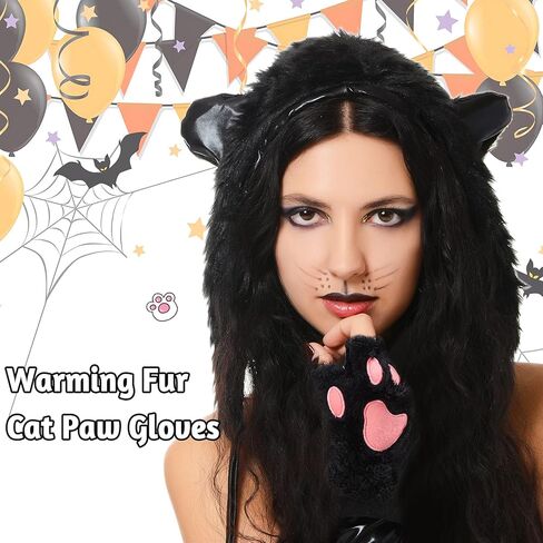 SATINIOR 4 أزواج قفازات قطط بدون أصابع قفازات نصف إصبع قفازات شتوية قطيفة للأطفال والكبار كوسبلاي in Kuwait