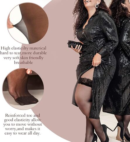 Ray-JrMALL 3 أزواج من الجوارب النسائية الشفافة ذات الفخذ العليا، جوارب طويلة مضادة للانزلاق من السيليكون، جوارب رفيعة من الدانتيل بأعلى الفخذين in Kuwait