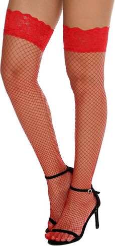 جوارب RSLOVE النسائية المثيرة ذات شبكة صيد السمك بطول الفخذ مع جوارب شفافة من الدانتيل العلوي من السيليكون in Kuwait