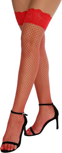 جوارب RSLOVE النسائية المثيرة ذات شبكة صيد السمك بطول الفخذ مع جوارب شفافة من الدانتيل العلوي من السيليكون in Kuwait