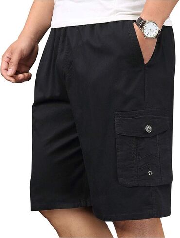 XinnanDe Mens Lightweight Cotton Loose Full Elastic Waist Twill Cargo Short with Drawstring in Kuwait