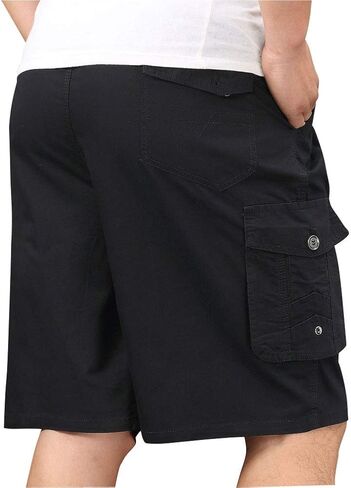 XinnanDe Mens Lightweight Cotton Loose Full Elastic Waist Twill Cargo Short with Drawstring in Kuwait