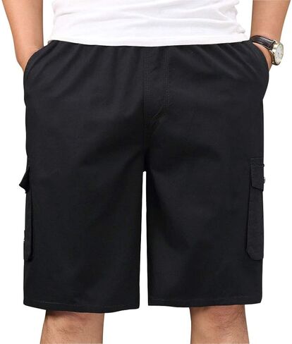 XinnanDe Mens Lightweight Cotton Loose Full Elastic Waist Twill Cargo Short with Drawstring in Kuwait