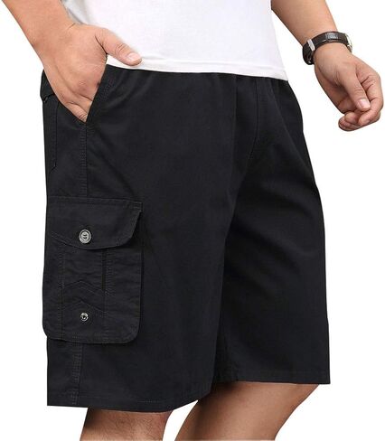 XinnanDe Mens Lightweight Cotton Loose Full Elastic Waist Twill Cargo Short with Drawstring in Kuwait