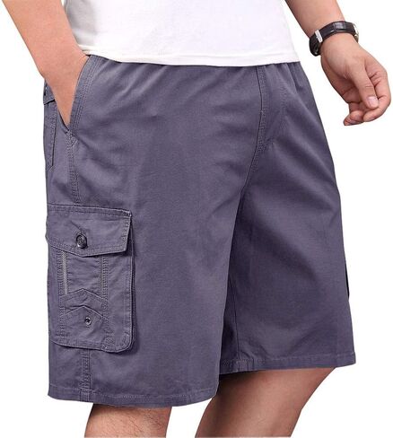 XinnanDe Mens Lightweight Cotton Loose Full Elastic Waist Twill Cargo Short with Drawstring in Kuwait