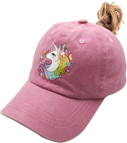 Waldeal Girls' Adjustable Cute Unicorn Ponytail Cap, High Buns Baseball Dad Hat for 3-12 Years in Saudi Arabia