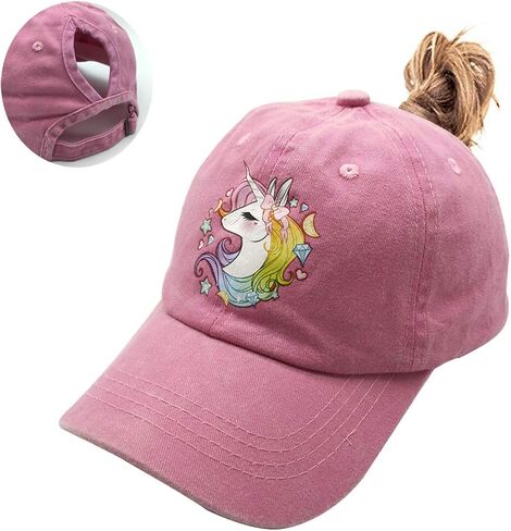 Waldeal Girls' Adjustable Cute Unicorn Ponytail Cap, High Buns Baseball Dad Hat for 3-12 Years in Saudi Arabia