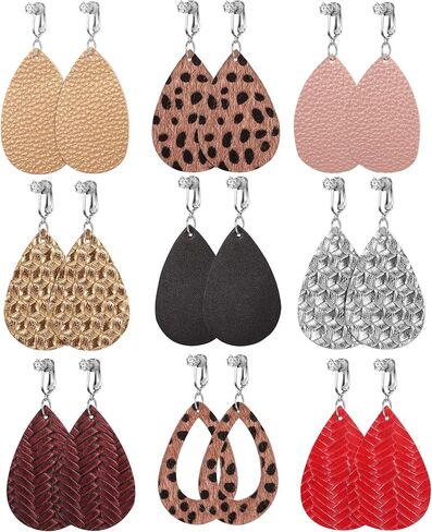 مجموعة من 9 أزواج من الأقراط الأنيقة للنساء - أقراط متدلية على شكل قطرة دموع للنساء in Kuwait