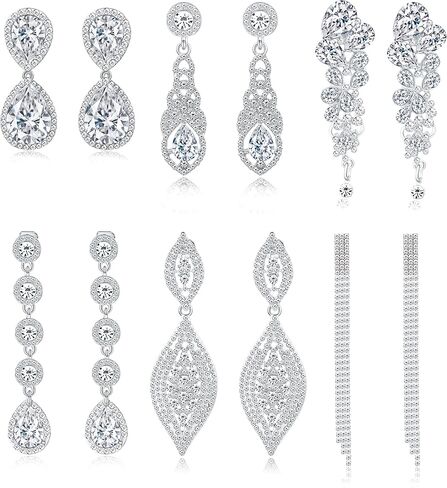 MOZAKA 6 Pairs Clip on Earrings for Women Elegant Rhinestone Crystal Tassel Chandelier Teardrop Earrings Silver Wedding Bridal Clip-on Earrings Non Pierced Jewelry Set for Bridesmaids Prom Party Gift in Saudi Arabia