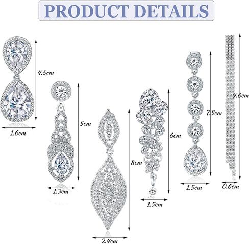 MOZAKA 6 Pairs Clip on Earrings for Women Elegant Rhinestone Crystal Tassel Chandelier Teardrop Earrings Silver Wedding Bridal Clip-on Earrings Non Pierced Jewelry Set for Bridesmaids Prom Party Gift in Saudi Arabia