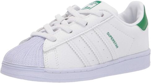 حذاء رياضي Adidas Originals للأطفال Superstar، أبيض/أبيض/أخضر، 8.5 US للأطفال الصغار in Kuwait