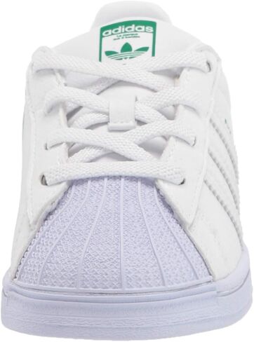 حذاء رياضي Adidas Originals للأطفال Superstar، أبيض/أبيض/أخضر، 8.5 US للأطفال الصغار in Kuwait