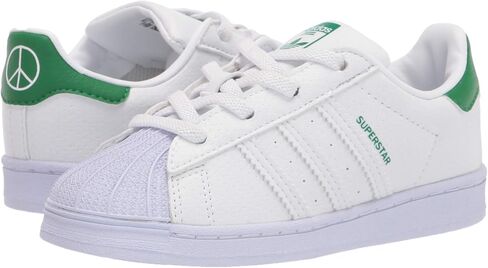 حذاء رياضي Adidas Originals للأطفال Superstar، أبيض/أبيض/أخضر، 8.5 US للأطفال الصغار in Kuwait